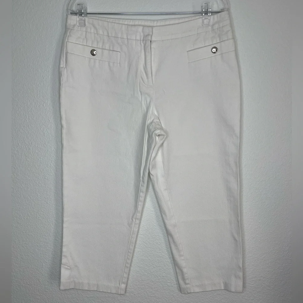 Cato White Textured Fabric Button Zipper Capris Summer Casual